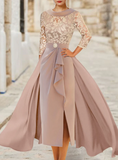 Elegant A-Line Scoop Neck Mother of Bride Dress Ruffled Ruching Evening Gown Satin Ankle Length Formal Dress HZ1024