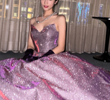 Vintage Glittering Tulle Sweet 16 Quinceanera A-Line V-neck Evening Dress Long Ball Gown HZ1024