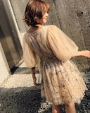 Chic Shiny Champagne Sequin Homecoming Dress V-neck Party Dress Short A-Line Cocktail Dress HZ1024