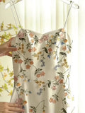 Vintage Beige Spaghetti Strap Floral Applique Design Elegant A-Line Evening Dress Prom Dress HZ1024