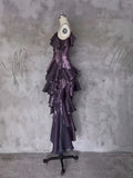 Retro Spaghetti Strap Irregular Ruffled Detachable Rose Design Elegant Satin Evening Dress Prom Dress HZ1024