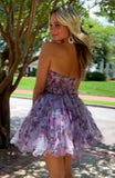 Chic Floral Ruffled Hem Design Tulle A-line Mini Strapless Homecoming Dress HZ1024