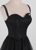 A-line Sweetheart Black Tulle Long Formal Dress, Black Simple Prom Dress HZ1024