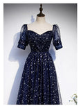 Navy Blue Tulle Simple Prom Dress, A-line Navy Blue Tulle Evening Dress HZ1024