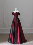 Black and Red Long Prom Dress Evening Dress, Off Shoulder A-line Party Dress HZ1024