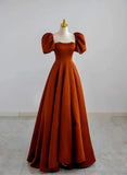A-line Satin Short Prom Dress Party Dress, Satin Short Sleeves Evening Dress HZ1024