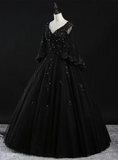 Glam Tulle with Lace Applique Ball Gown Sweet 16 Dress, Beaded Prom Dresses Evening Dress HZ1024