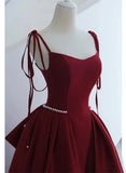 Wine Red Satin Straps Long Evening Dress, Wine Red Long Prom Dress HZ1024