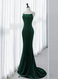 Green Mermaid Velvet Long Party Dress, Green Straps Velvet Evening Dress HZ1024
