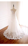 Ivory Tulle with Lace Round Neckline Long Wedding Party Dress, Ivory Tulle Prom Dress HZ1024