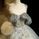 Green Ball Gown Round Neckline with Lace Sweet 16 Dress, Green Tulle Formal Dress HZ1024