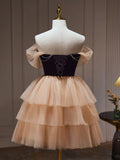 Champagne Tulle Sweetheart Short Party Dress, Champagne Homecoming Dress HZ1024