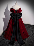 Dark Red Velvet Off Shoulder Party Dress, A-line Floor Length Prom Dress Formal Dress HZ1024