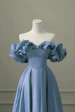 Off Shoulder Satin A-line Long Party Dress, Simple Pretty Floor Length Prom Dress HZ1024