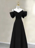 Pretty Black A-line Long Party Dress, Black Floor Length Prom Dress Evening Dress HZ1024