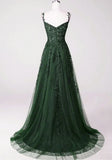 Green A-line Tulle with Lace Applique Long Party Dress, Green Floor Length Prom Dress HZ1024