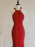 Simple Pretty Red Halter Mermaid Long Formal Dress, Red Long Evening Dress Prom Dress HZ1024