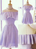 Cute Chiffon Short Light Purple Knee Length Formal Dress, Light Purple Prom Dress HZ1024