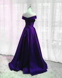 Purple Satin A-line Wedding Party Dress, Purple Long Prom Dress Evening Dress HZ1024