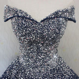 Blue Sequins Sweetheart Ball Gown Sweet 16 Gown, Blue Tulle Party Dress HZ1024
