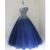 Blue Sequins Sweetheart Ball Gown Sweet 16 Gown, Blue Tulle Party Dress HZ1024