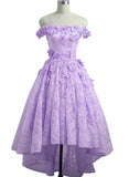 Light Purple High Low Lace Party Dress, High Low Short Prom Dress Homecoming Dress HZ1024