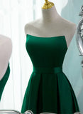 Simple Satin Green Long Evening Dress with Slit, Green A-line Prom Dress HZ1024