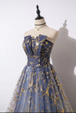 Blue Tulle A-line Gradient Long Formal Dress, A-line Blue Evening Dress Prom Dress HZ1024