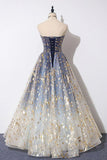 Blue Tulle A-line Gradient Long Formal Dress, A-line Blue Evening Dress Prom Dress HZ1024