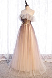 A-Line Long Spaghetti Strap Tulle Prom Dress, Ombre Evening Dress HZ1024