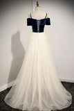 A-Line Off the Shoulder Long Prom Dresses, Champagne Evening Dresses HZ1024