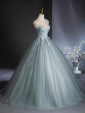 A-Line Scoop Neckline Tulle Floor Length Formal Dress with Lace, Elegant Evening Party Dress HZ1024