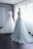 A-Line Tulle Lace Long Prom Dresses, Evening Party Dresses HZ1024