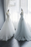A-Line Tulle Lace Long Prom Dresses, Evening Party Dresses HZ1024