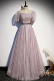 A-Line Tulle Long Prom Dresses, Simple Evening Dresses HZ1024