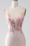 Glitter Pink Beaded Mermaid Prom Dress with Slit HZ1024
