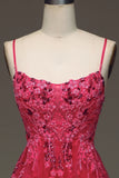 Spaghetti Straps A Line Red Prom Dress with Appliques HZ1024