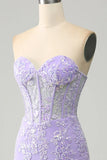 Light Purple Mermaid Sweetheart Corset Appliques Prom Dress With Side Slit HZ1024