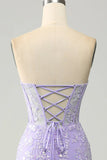 Light Purple Mermaid Sweetheart Corset Appliques Prom Dress With Side Slit HZ1024