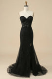 Light Purple Mermaid Sweetheart Corset Appliques Prom Dress With Side Slit HZ1024