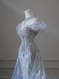 White Strapless Heart Shaped Neckline Beaded Tulle Mermaid Floor Length Wedding Dresses HZ1024