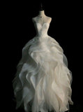 White A-Line Strapless Tulle Tiered Long Evening Dresses HZ1024