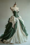 Green Vintage A-Line Spaghetti Strap Heart Neck Floor Length Dresses HZ1024