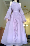 Purple Strapless Long Sleeve Hanging Neck A-Line Chiffon Long Evening Dresses HZ1024