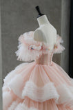 Ball Gown Off Shoulder Pink Tulle Long Prom Dress, Sweet 16 Dress HZ1024