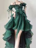 Green High Low Strapless Vintage Lolita Puffy Dress HZ1024