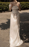 White A-Line Strapless Bright Beaded Floor Length Prom Dresses HZ1024