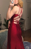 Burgundy Mermaid V-Neck Spaghetti Strap Satin Long Prom Dresses HZ1024