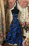 Navy A-Line Strapless Heart Shaped Neck Vintage Floor Length Prom Dresses HZ1024