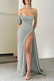 Gray Mermaid Sequined High Split Long Prom Dresses HZ1024